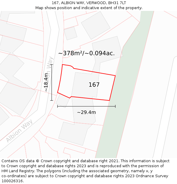 167, ALBION WAY, VERWOOD, BH31 7LT: Plot and title map