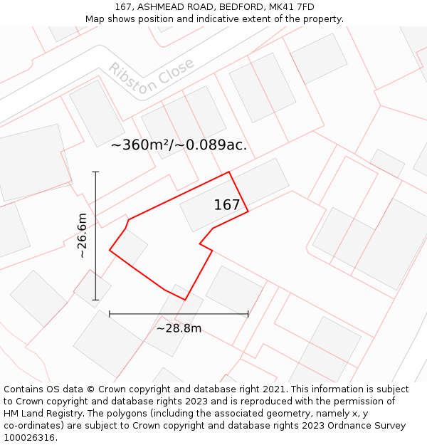 167, ASHMEAD ROAD, BEDFORD, MK41 7FD: Plot and title map