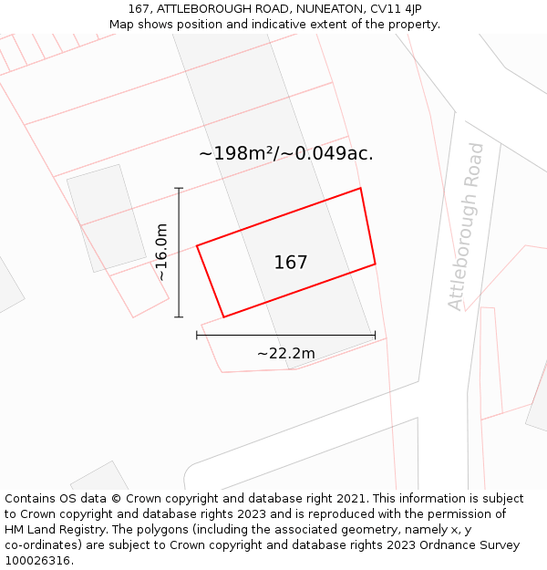 167, ATTLEBOROUGH ROAD, NUNEATON, CV11 4JP: Plot and title map