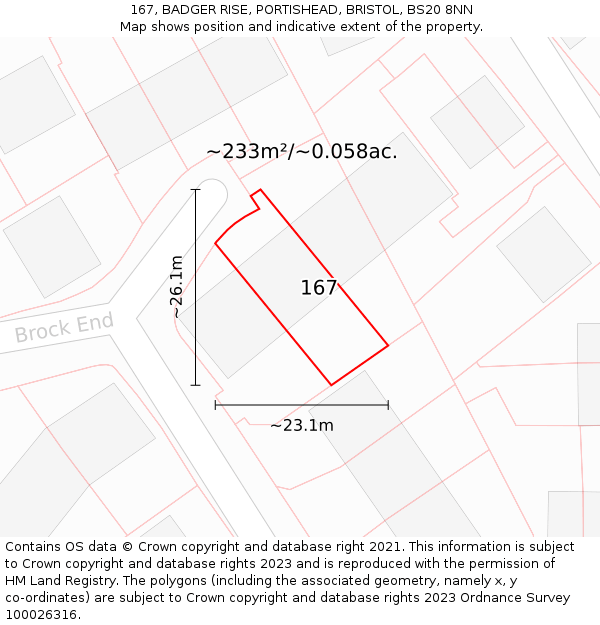 167, BADGER RISE, PORTISHEAD, BRISTOL, BS20 8NN: Plot and title map