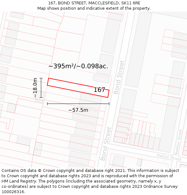 167, BOND STREET, MACCLESFIELD, SK11 6RE: Plot and title map