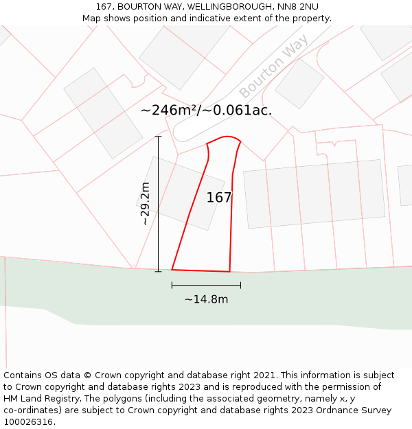 167, BOURTON WAY, WELLINGBOROUGH, NN8 2NU: Plot and title map