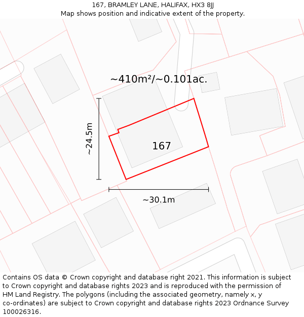 167, BRAMLEY LANE, HALIFAX, HX3 8JJ: Plot and title map