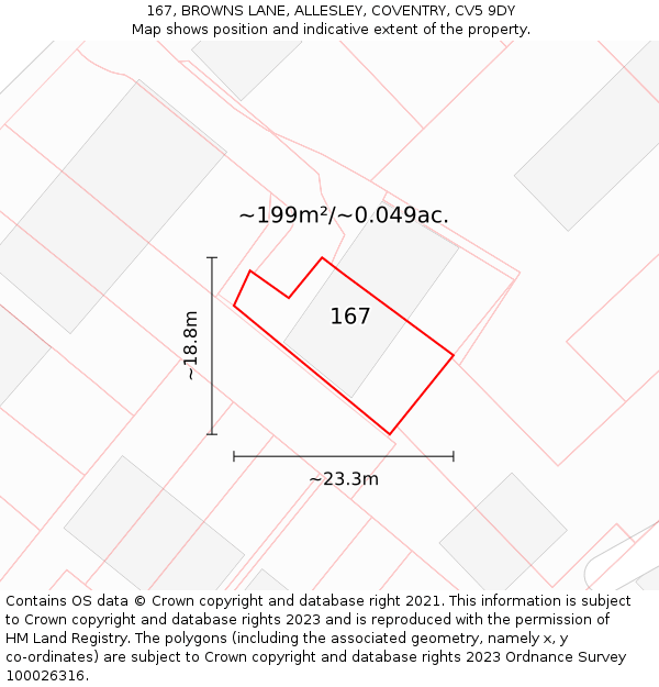 167, BROWNS LANE, ALLESLEY, COVENTRY, CV5 9DY: Plot and title map