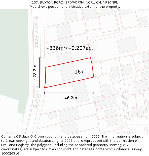 167, BUXTON ROAD, SPIXWORTH, NORWICH, NR10 3PL: Plot and title map