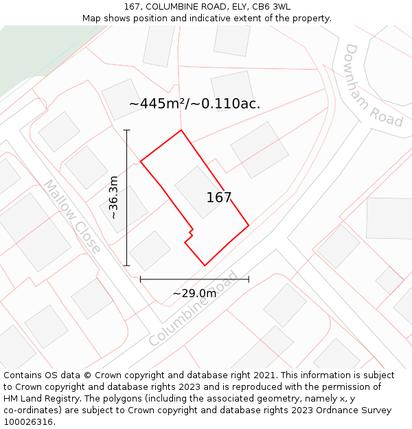 167, COLUMBINE ROAD, ELY, CB6 3WL: Plot and title map