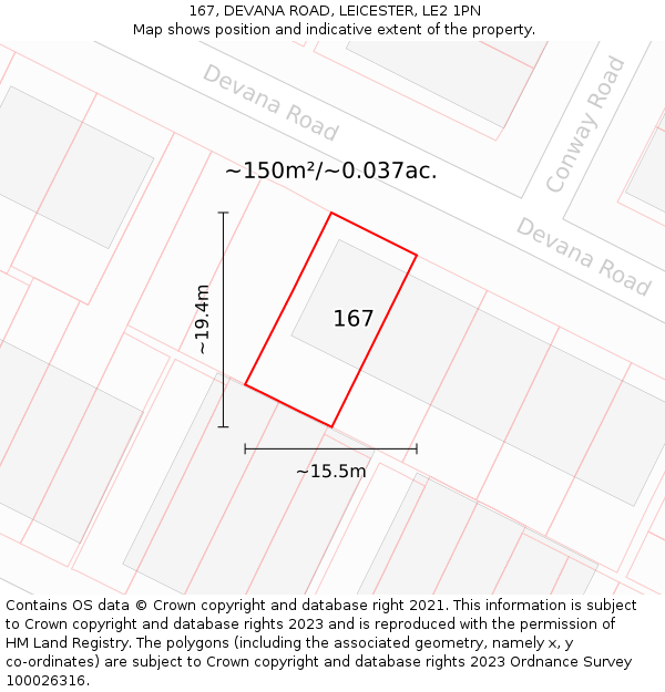 167, DEVANA ROAD, LEICESTER, LE2 1PN: Plot and title map