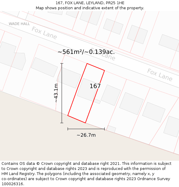 167, FOX LANE, LEYLAND, PR25 1HE: Plot and title map