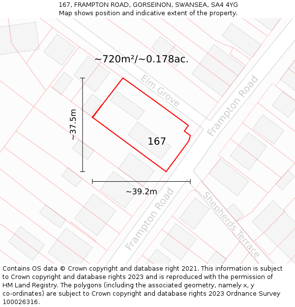 167, FRAMPTON ROAD, GORSEINON, SWANSEA, SA4 4YG: Plot and title map