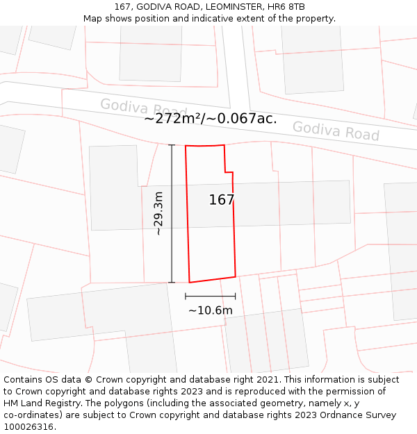 167, GODIVA ROAD, LEOMINSTER, HR6 8TB: Plot and title map