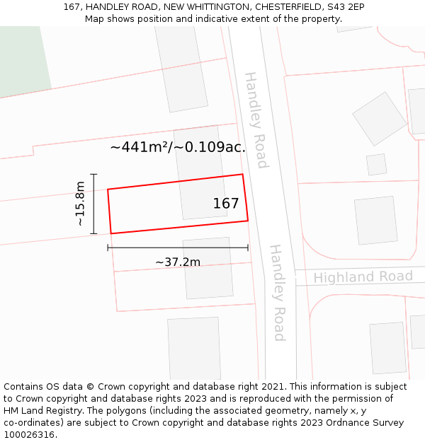 167, HANDLEY ROAD, NEW WHITTINGTON, CHESTERFIELD, S43 2EP: Plot and title map