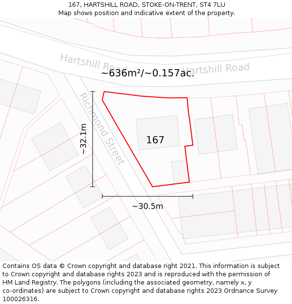 167, HARTSHILL ROAD, STOKE-ON-TRENT, ST4 7LU: Plot and title map