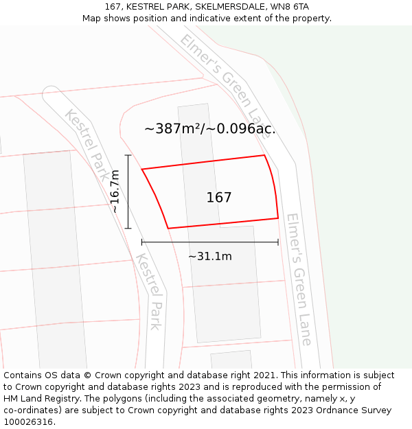167, KESTREL PARK, SKELMERSDALE, WN8 6TA: Plot and title map