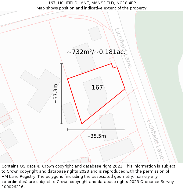 167, LICHFIELD LANE, MANSFIELD, NG18 4RP: Plot and title map