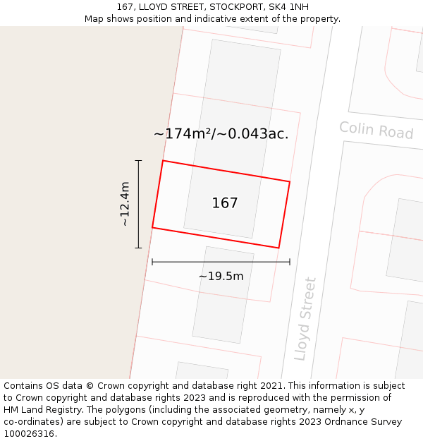 167, LLOYD STREET, STOCKPORT, SK4 1NH: Plot and title map