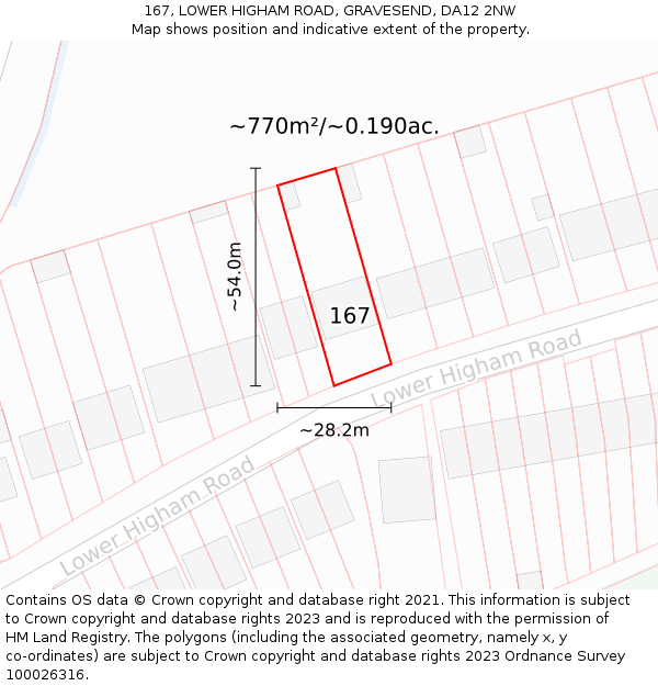 167, LOWER HIGHAM ROAD, GRAVESEND, DA12 2NW: Plot and title map