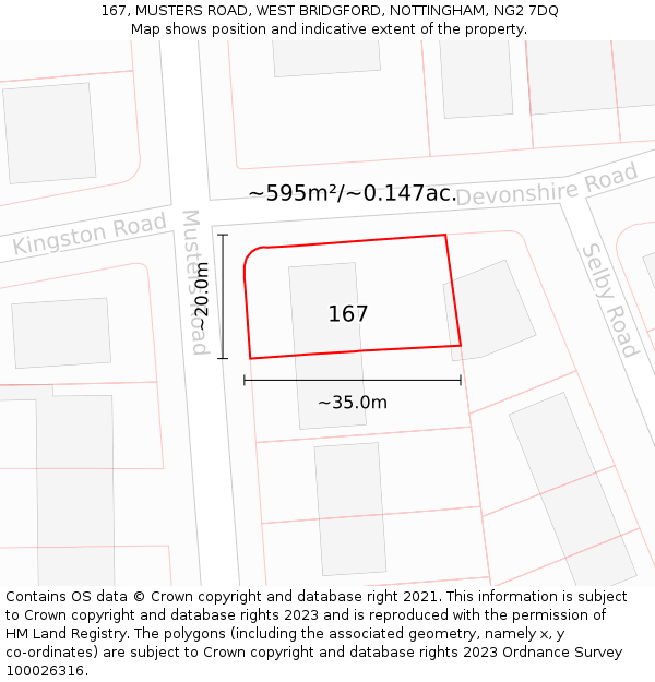 167, MUSTERS ROAD, WEST BRIDGFORD, NOTTINGHAM, NG2 7DQ: Plot and title map