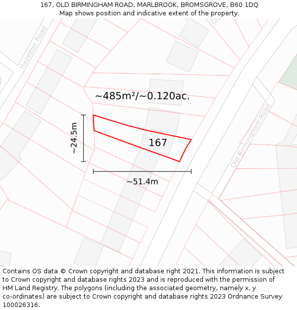 167, OLD BIRMINGHAM ROAD, MARLBROOK, BROMSGROVE, B60 1DQ: Plot and title map