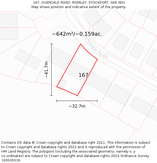 167, OVERDALE ROAD, ROMILEY, STOCKPORT, SK6 3EN: Plot and title map