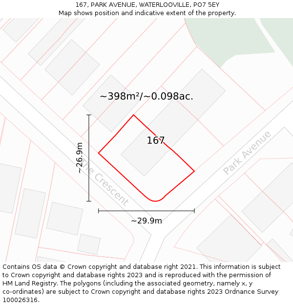 167, PARK AVENUE, WATERLOOVILLE, PO7 5EY: Plot and title map