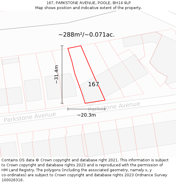 167, PARKSTONE AVENUE, POOLE, BH14 9LP: Plot and title map