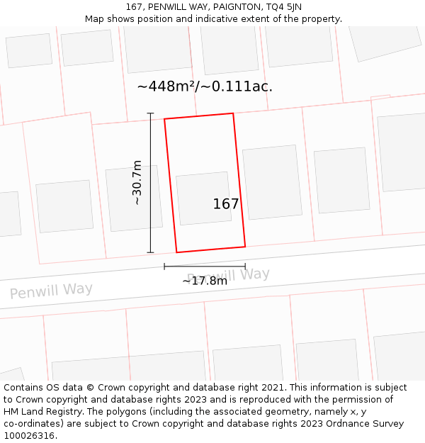 167, PENWILL WAY, PAIGNTON, TQ4 5JN: Plot and title map