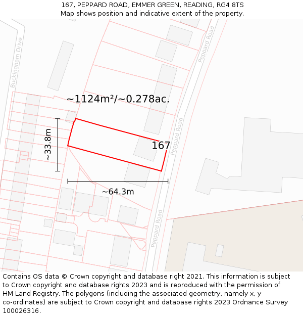 167, PEPPARD ROAD, EMMER GREEN, READING, RG4 8TS: Plot and title map