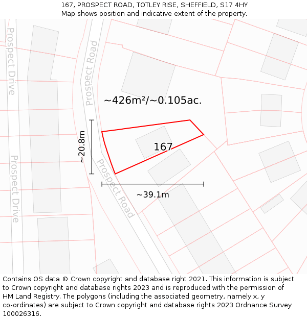 167, PROSPECT ROAD, TOTLEY RISE, SHEFFIELD, S17 4HY: Plot and title map