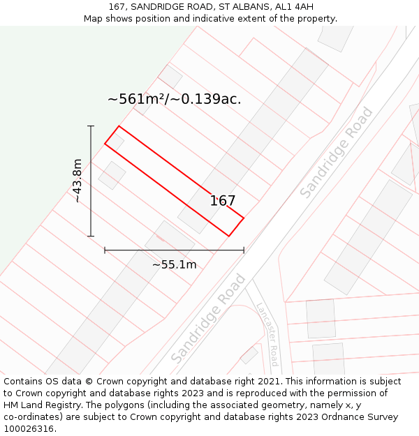 167, SANDRIDGE ROAD, ST ALBANS, AL1 4AH: Plot and title map