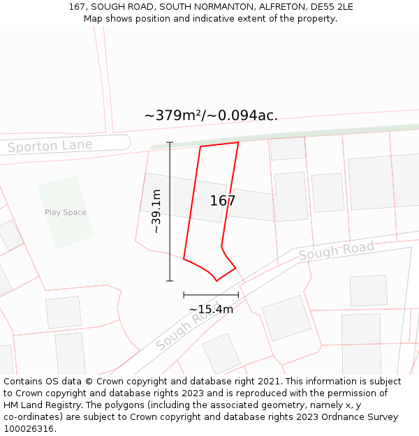 167, SOUGH ROAD, SOUTH NORMANTON, ALFRETON, DE55 2LE: Plot and title map