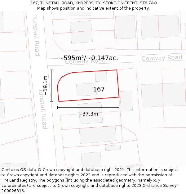 167, TUNSTALL ROAD, KNYPERSLEY, STOKE-ON-TRENT, ST8 7AQ: Plot and title map