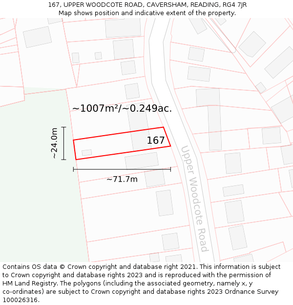 167, UPPER WOODCOTE ROAD, CAVERSHAM, READING, RG4 7JR: Plot and title map