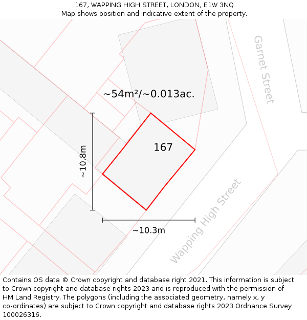 167, WAPPING HIGH STREET, LONDON, E1W 3NQ: Plot and title map