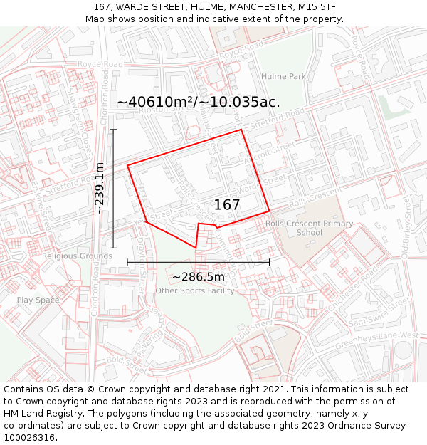 167, WARDE STREET, HULME, MANCHESTER, M15 5TF: Plot and title map