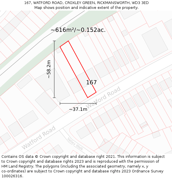 167, WATFORD ROAD, CROXLEY GREEN, RICKMANSWORTH, WD3 3ED: Plot and title map