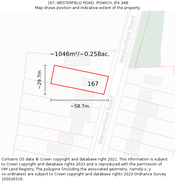 167, WESTERFIELD ROAD, IPSWICH, IP4 3AB: Plot and title map