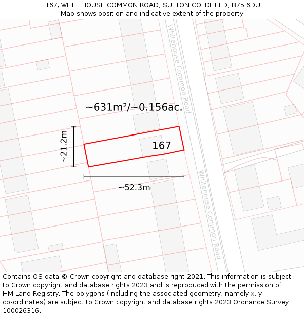 167, WHITEHOUSE COMMON ROAD, SUTTON COLDFIELD, B75 6DU: Plot and title map