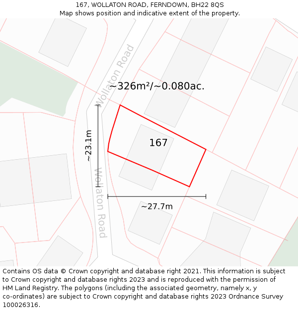 167, WOLLATON ROAD, FERNDOWN, BH22 8QS: Plot and title map