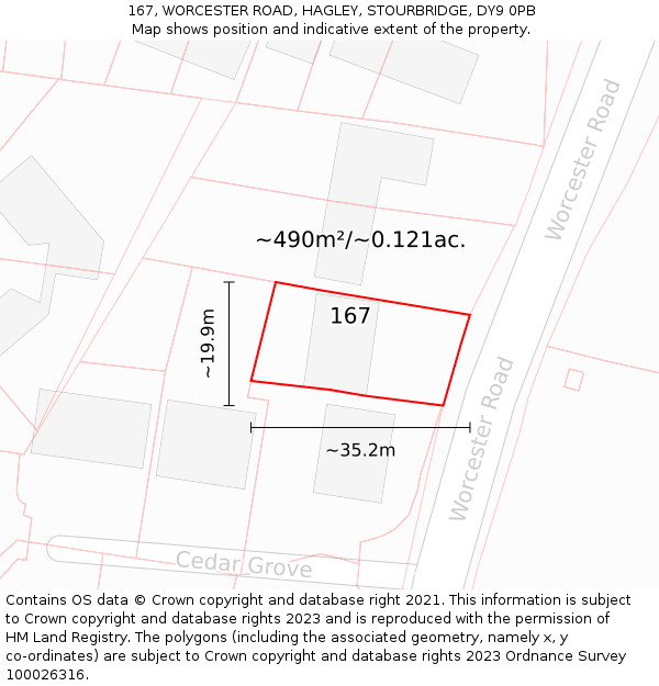 167, WORCESTER ROAD, HAGLEY, STOURBRIDGE, DY9 0PB: Plot and title map