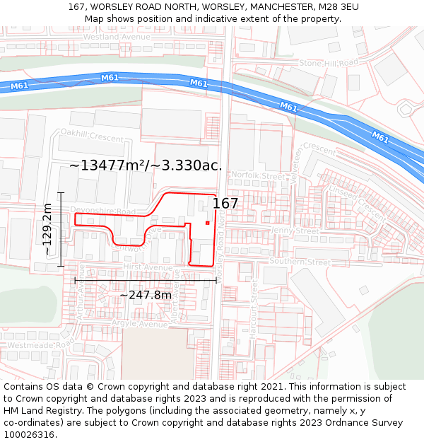 167, WORSLEY ROAD NORTH, WORSLEY, MANCHESTER, M28 3EU: Plot and title map