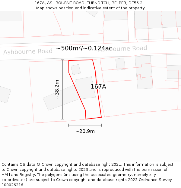 167A, ASHBOURNE ROAD, TURNDITCH, BELPER, DE56 2LH: Plot and title map