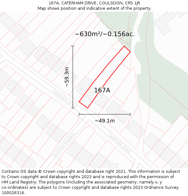 167A, CATERHAM DRIVE, COULSDON, CR5 1JR: Plot and title map