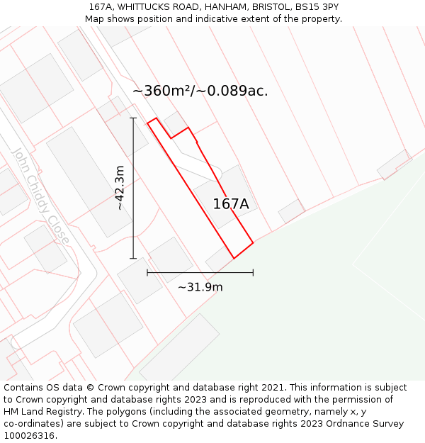 167A, WHITTUCKS ROAD, HANHAM, BRISTOL, BS15 3PY: Plot and title map