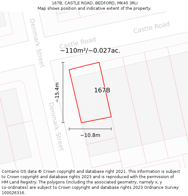 167B, CASTLE ROAD, BEDFORD, MK40 3RU: Plot and title map