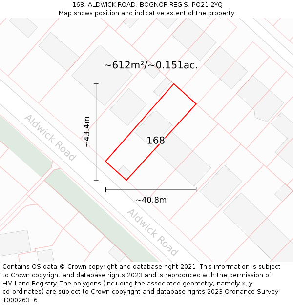 168, ALDWICK ROAD, BOGNOR REGIS, PO21 2YQ: Plot and title map