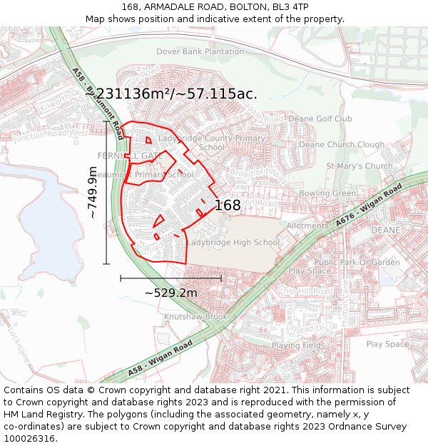 168, ARMADALE ROAD, BOLTON, BL3 4TP: Plot and title map