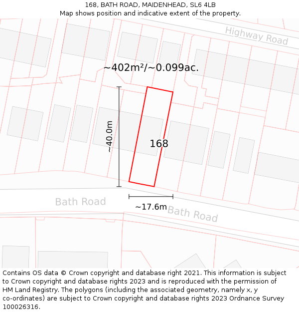 168, BATH ROAD, MAIDENHEAD, SL6 4LB: Plot and title map