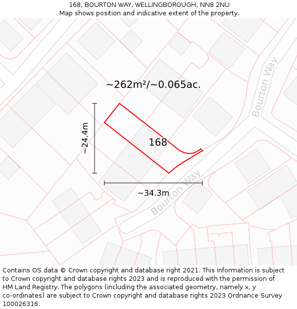 168, BOURTON WAY, WELLINGBOROUGH, NN8 2NU: Plot and title map