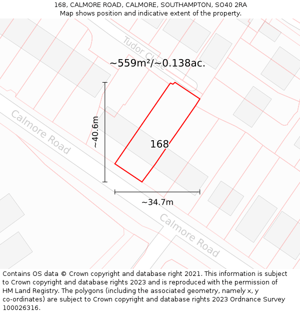 168, CALMORE ROAD, CALMORE, SOUTHAMPTON, SO40 2RA: Plot and title map