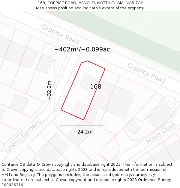 168, COPPICE ROAD, ARNOLD, NOTTINGHAM, NG5 7GY: Plot and title map